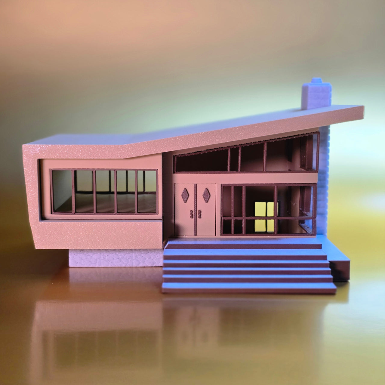 Miniature Mid Century Retro Style Modern House Model The Belmont 1:87 Scale Diorama Display