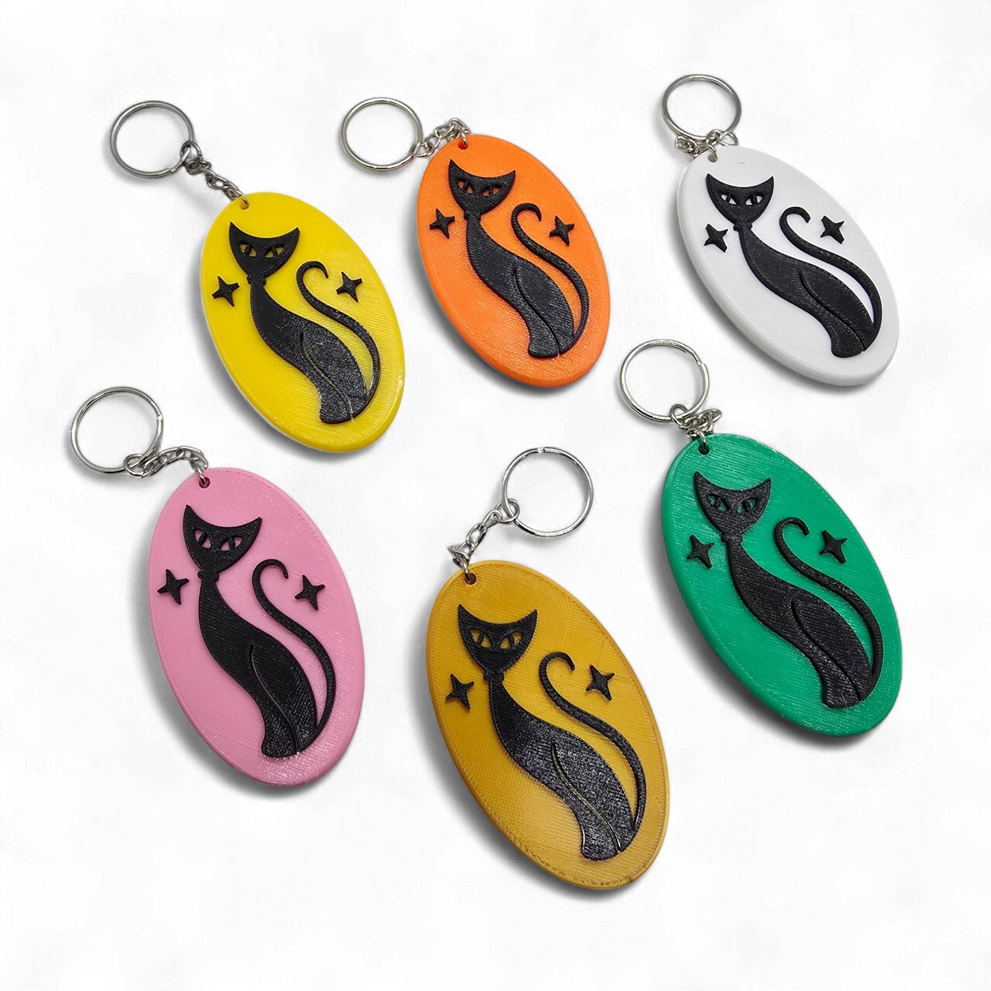 Retro Atomic Cat Oblong Keychain