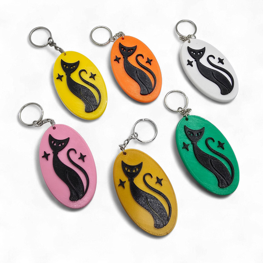 Retro Atomic Cat Oblong Keychain