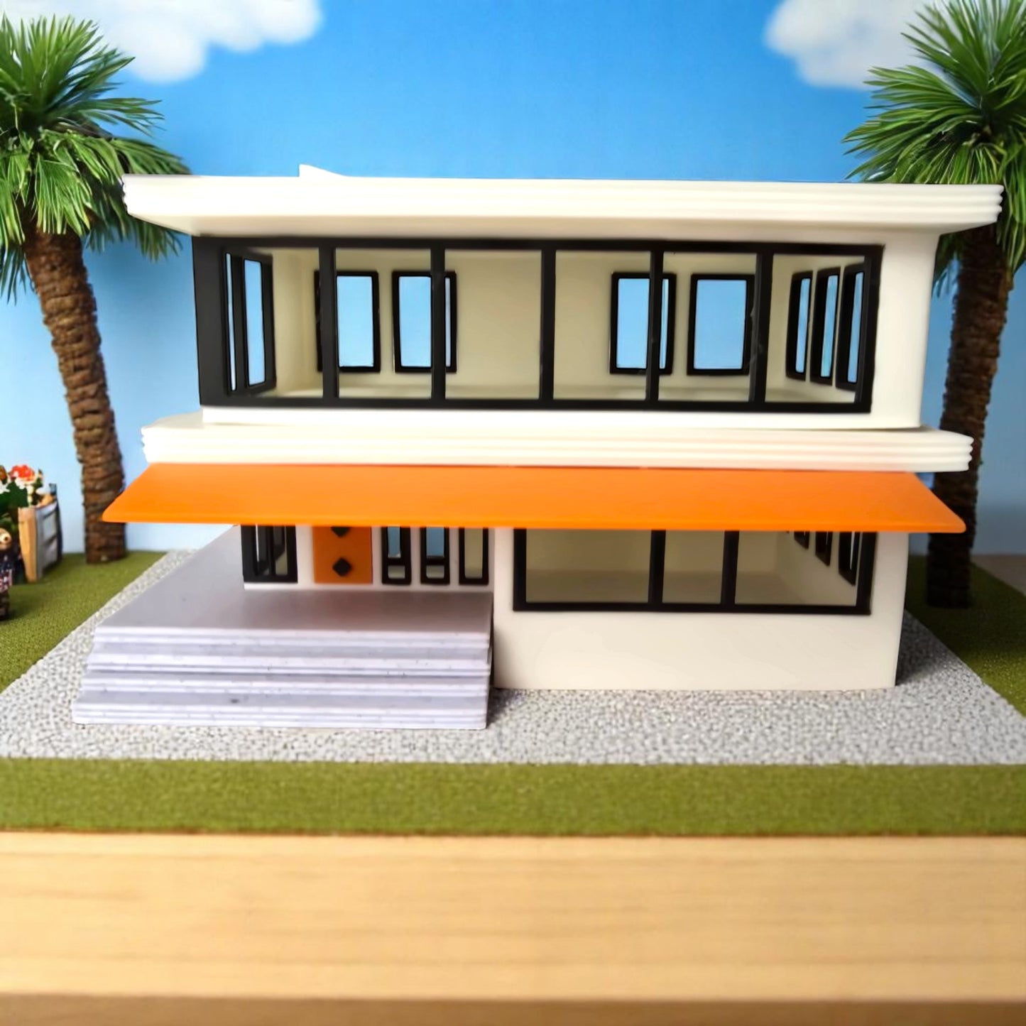Miniature Mid Century Modern House The Palmetto Pad 1:87 Scale Palm Springs Inspired Model