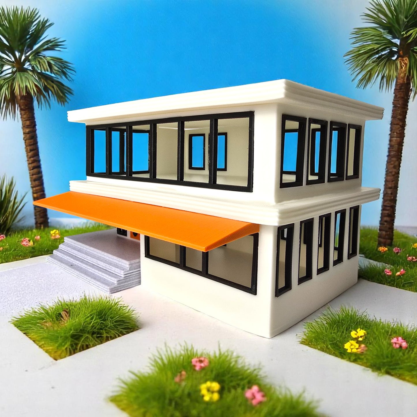 Miniature Mid Century Modern House The Palmetto Pad 1:87 Scale Palm Springs Inspired Model