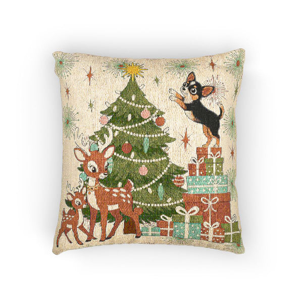 Atomic Chihuahua Christmas Woven Pillow