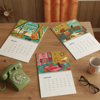 Mid Century Modern Dachshund & Atomic Cat Wall Calendar 2026