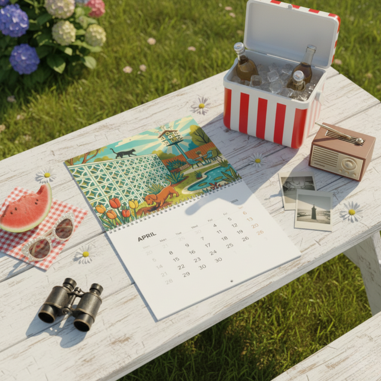 Mid Century Modern Dachshund & Atomic Cat Wall Calendar 2026