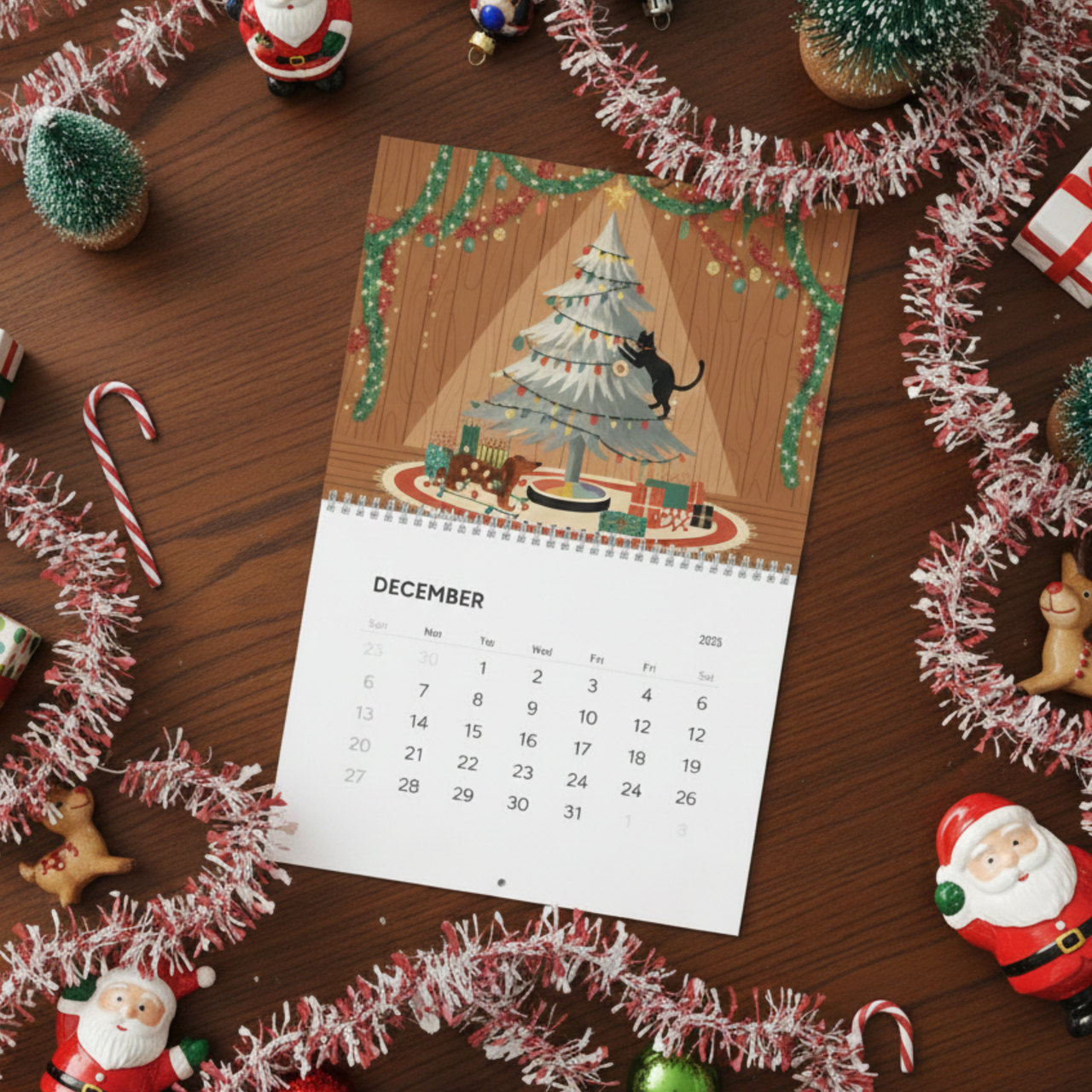 Mid Century Modern Dachshund & Atomic Cat Wall Calendar 2026