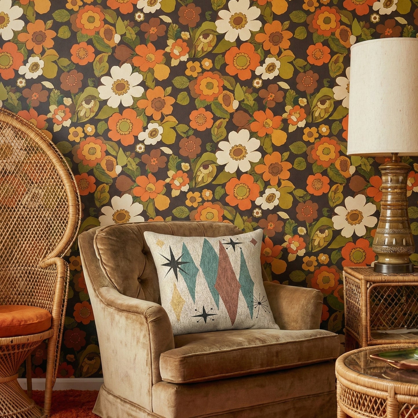 Atomic Starburst Triple Diamond Pillow Mid Century Modern Woven Tapestry Cushion Retro 1950s Decor