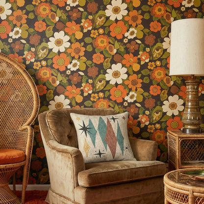 Atomic Starburst Triple Diamond Pillow Mid Century Modern Woven Tapestry Cushion Retro 1950s Decor