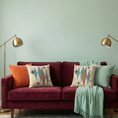 Atomic Starburst Triple Diamond Pillow Mid Century Modern Woven Tapestry Cushion Retro 1950s Decor