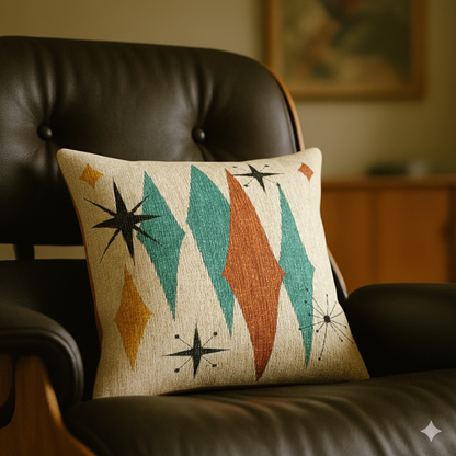 Atomic Starburst Triple Diamond Pillow Mid Century Modern Woven Tapestry Cushion Retro 1950s Decor