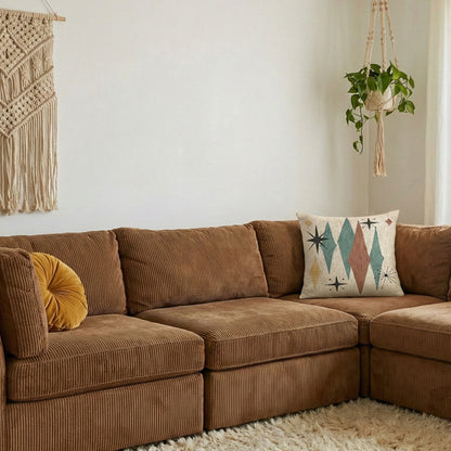 Atomic Starburst Triple Diamond Pillow Mid Century Modern Woven Tapestry Cushion Retro 1950s Decor