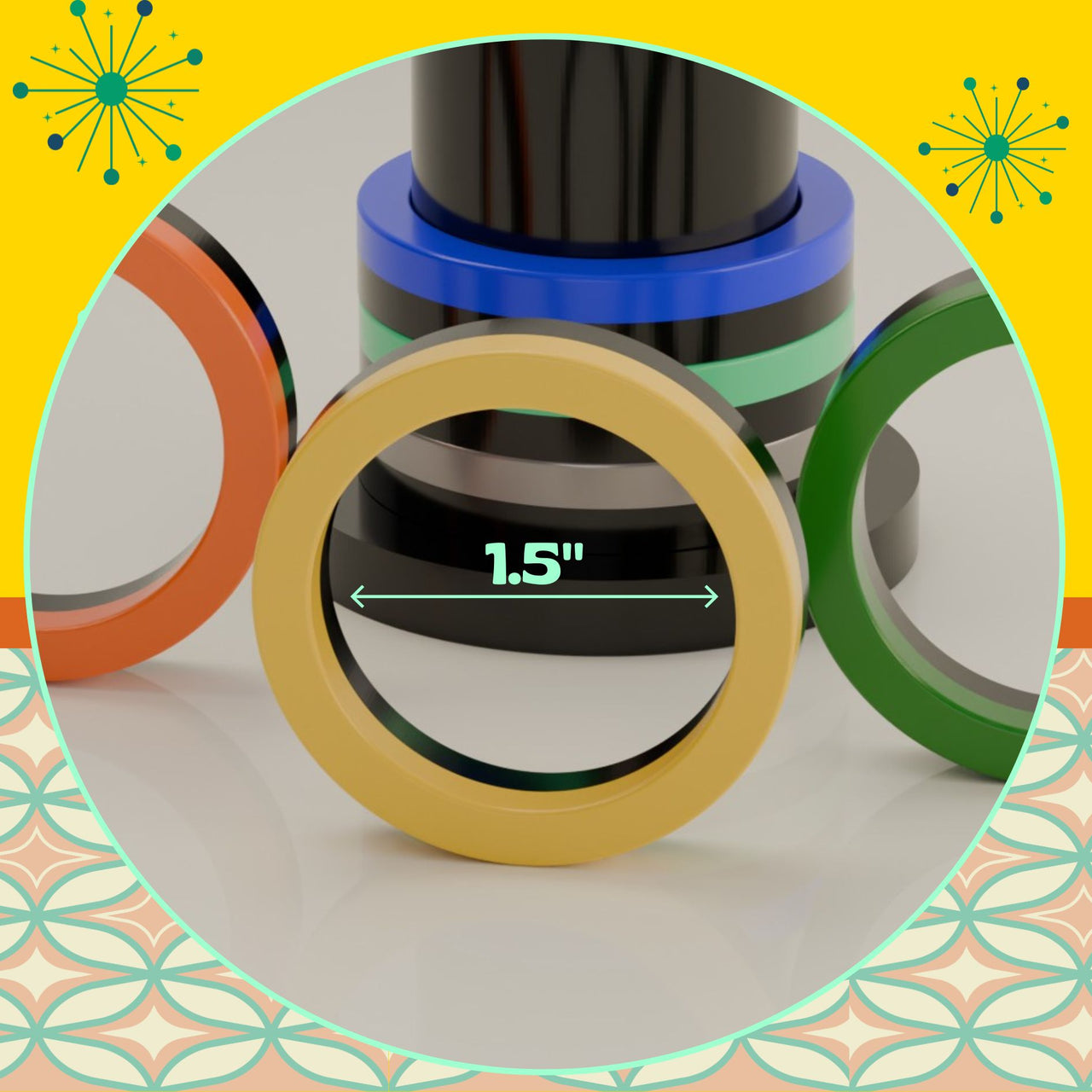 Groovy Retro 70s Style Napkin Ring Set with Holder