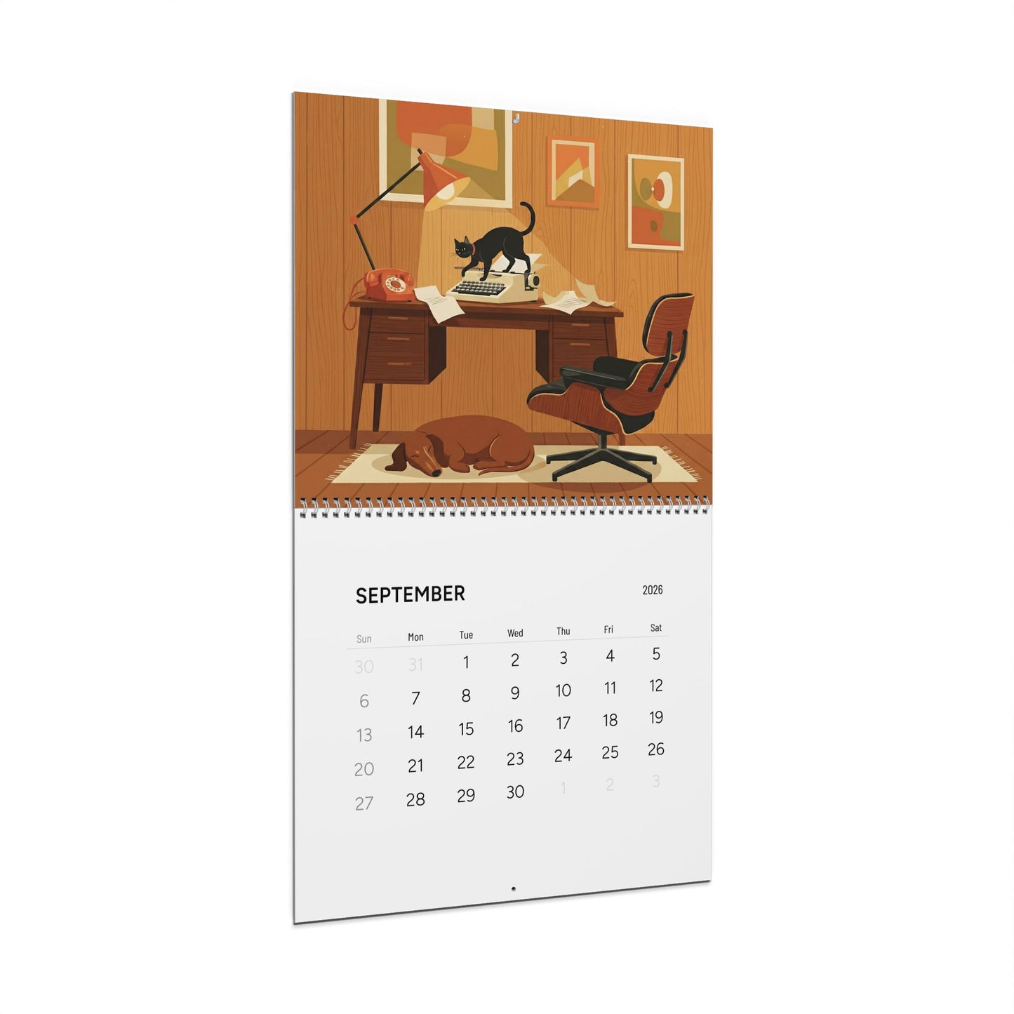 Mid Century Modern Dachshund & Atomic Cat Wall Calendar 2026