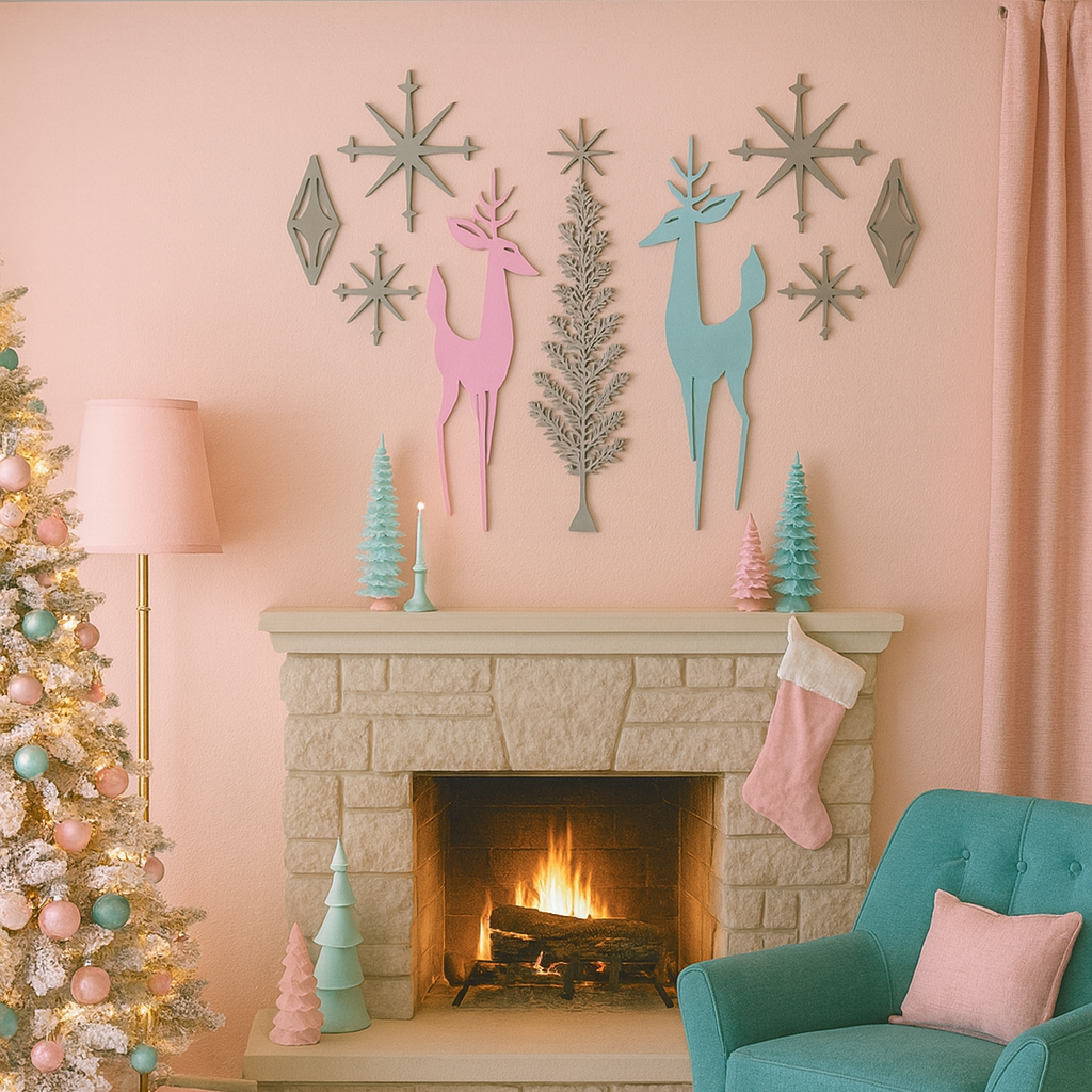 Holiday Retro Deer & Tree Diamond Starburst Wall Decor