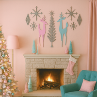 Holiday Retro Deer & Tree Diamond Starburst Wall Decor