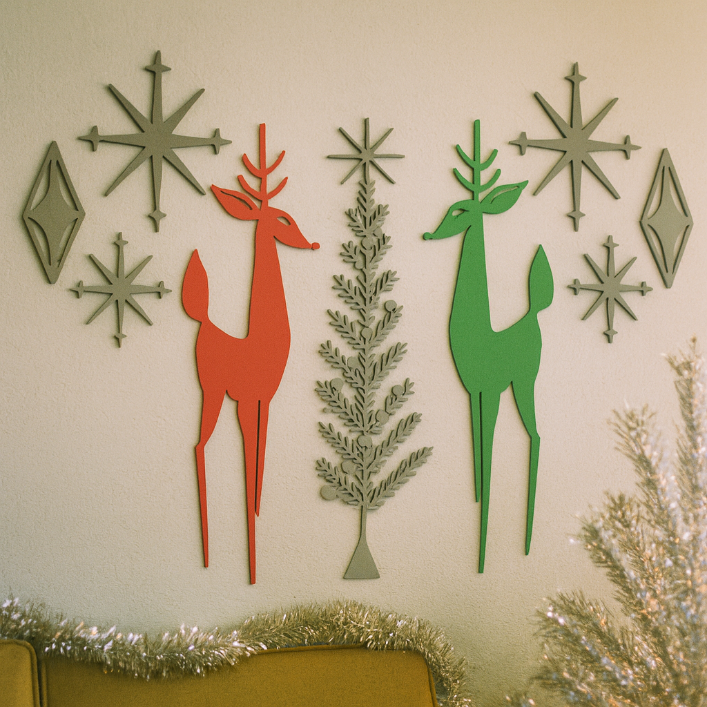 Holiday Retro Deer & Tree Diamond Starburst Wall Decor