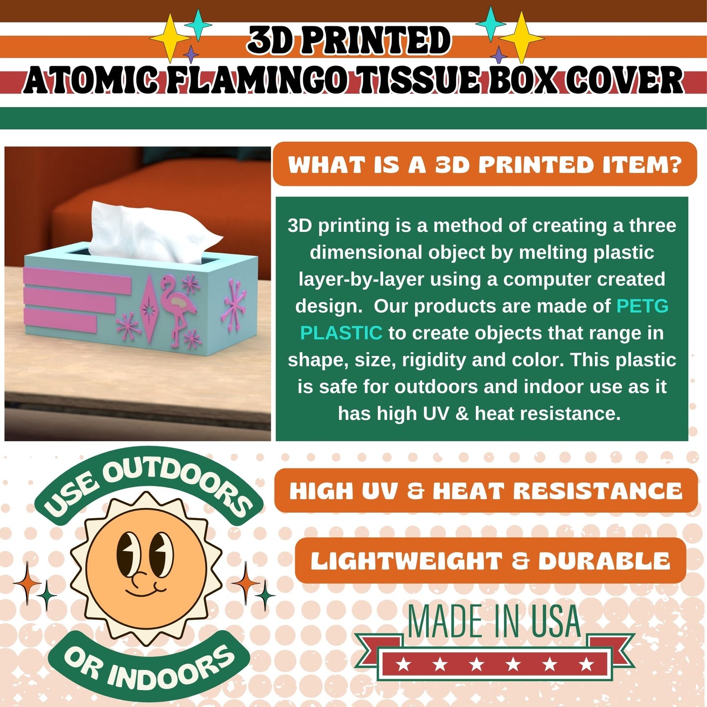 Atomic Flamingo Retro Rectangle Tissue Box Cover