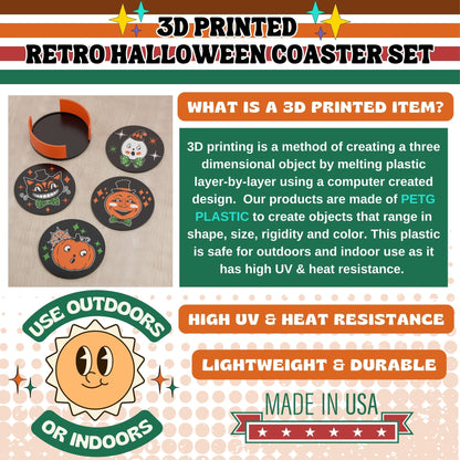 Retro MCM Style Halloween Cartoon Coaster Set of 4