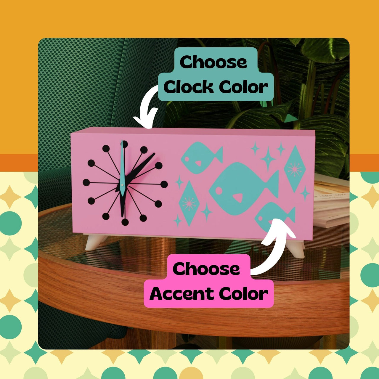 Atomic Fish Mid-Century Modern Atomic Space-Age Clock