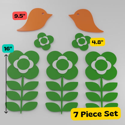 Retro 1970s Inspired Flower Power Bird Wall Decor Set