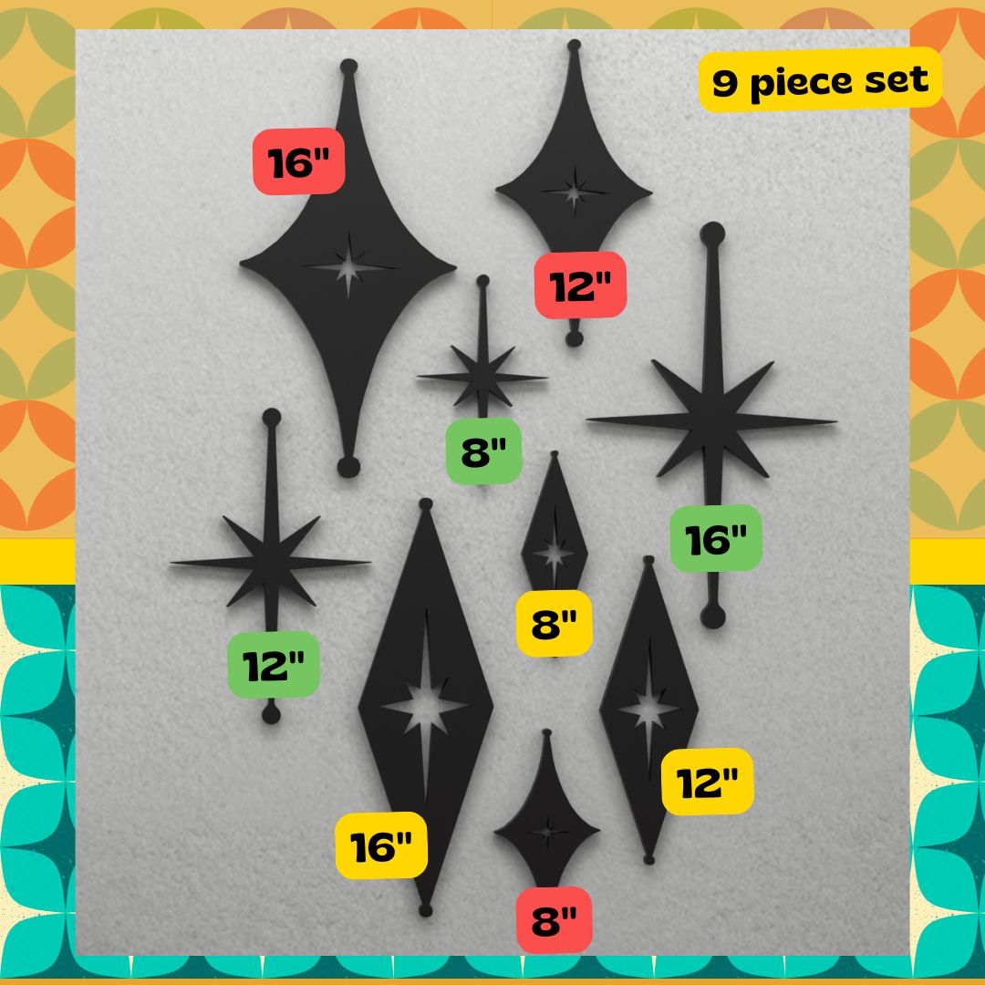 Mid Century Modern Atomic Starbursts Diamonds Wall Decor