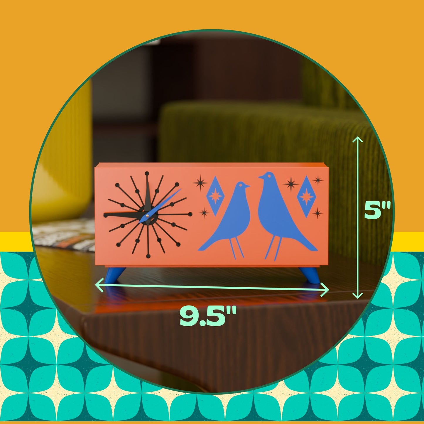 Atomic Bird Retro Mid-Century Modern Atomic Space-Age Clock