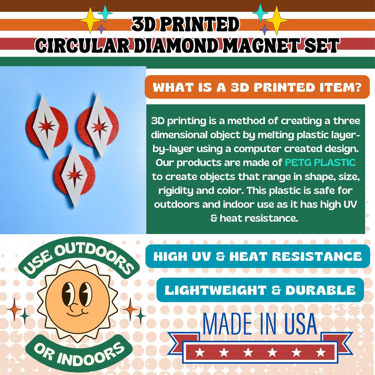 Space Age Circular Diamond Magnet Set (Set of 3)