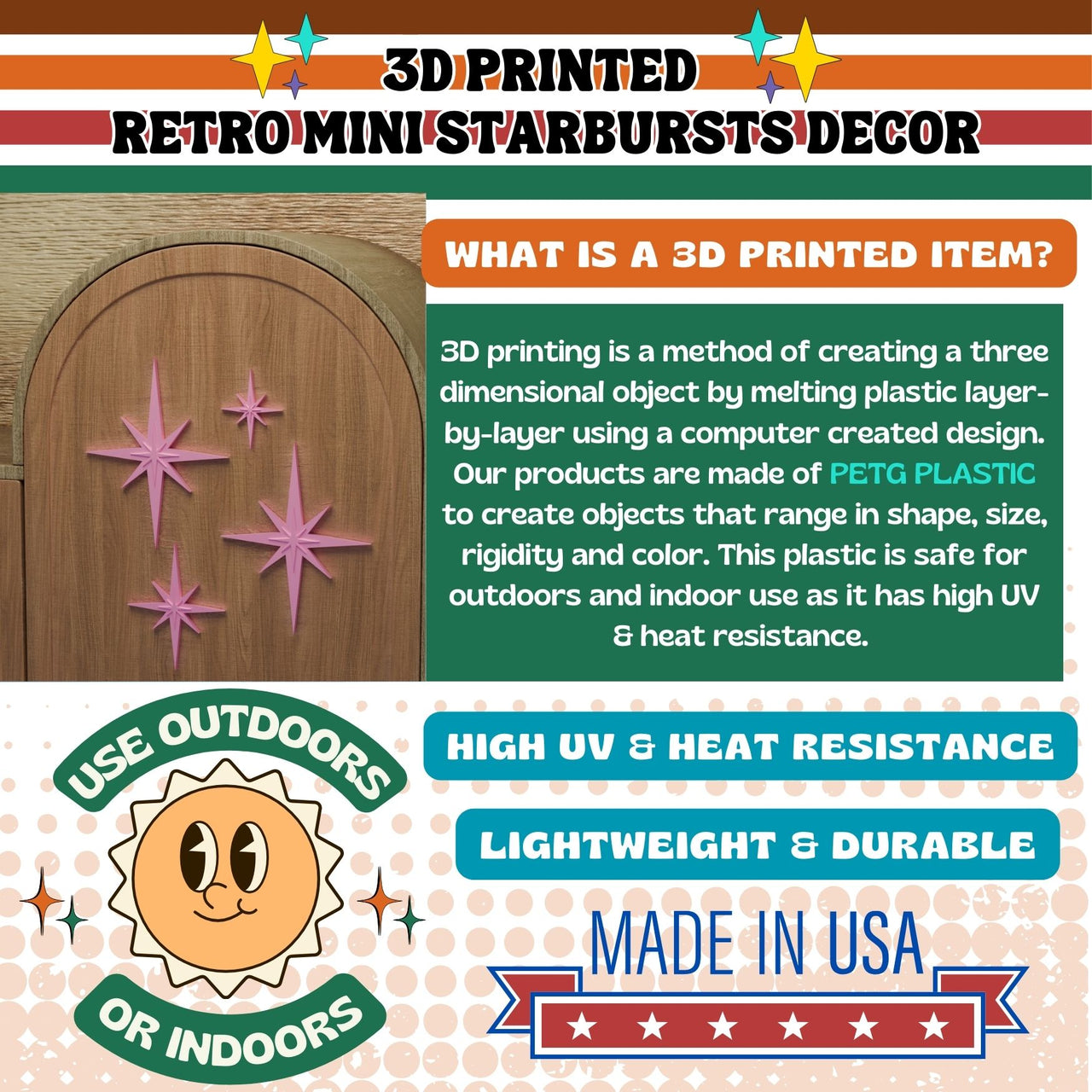 Retro Mini Mid Century Modern Starbursts Set of 6