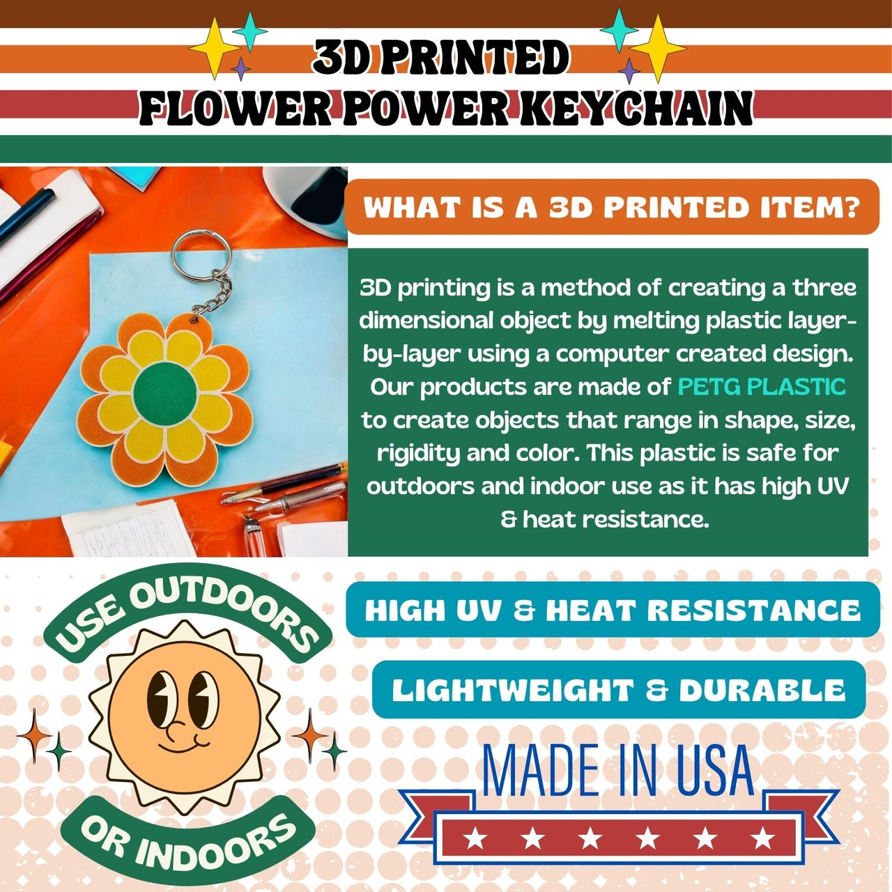 Groovy Flower Power Keychain