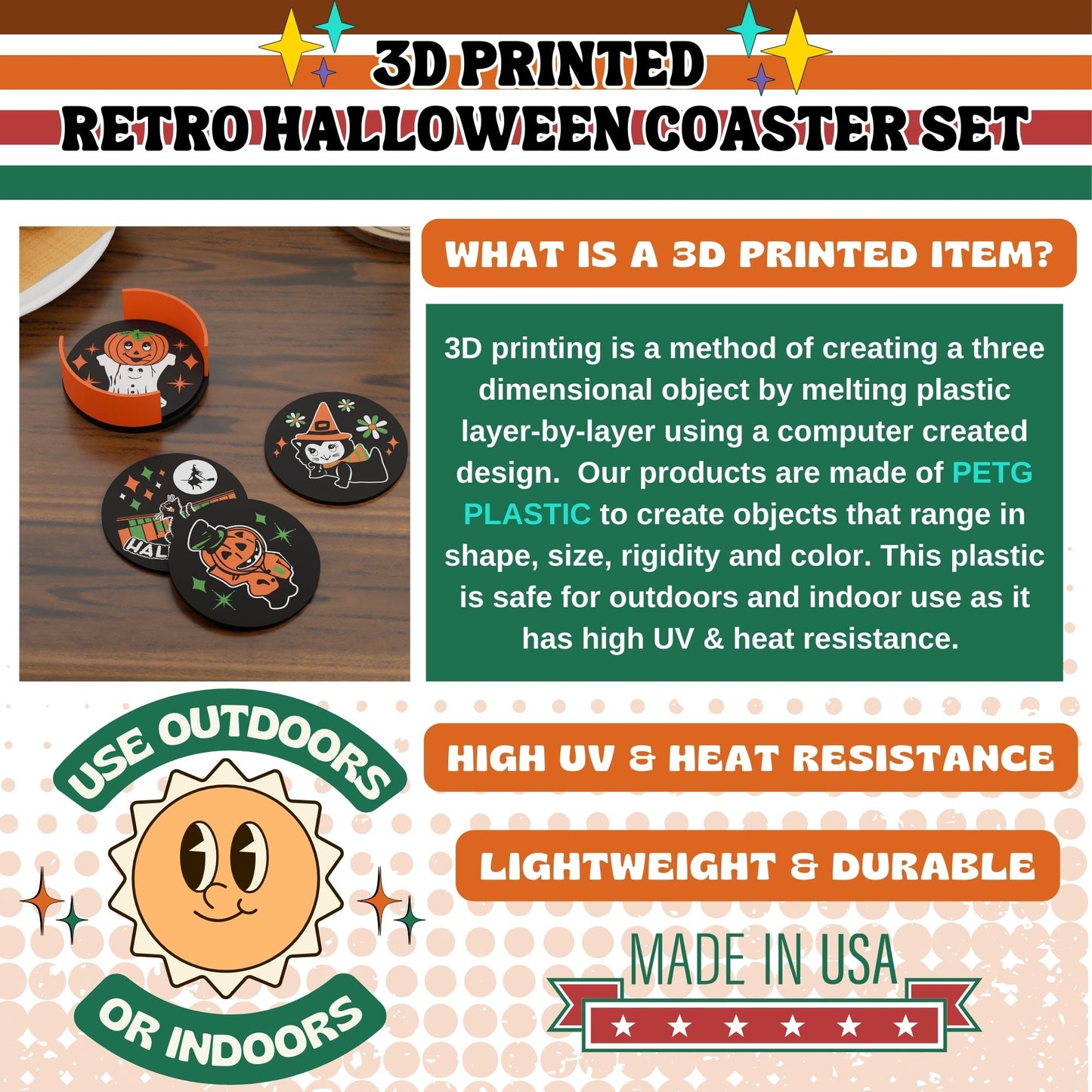 Retro Vintage Style Mid Century Halloween Coaster Set of 4