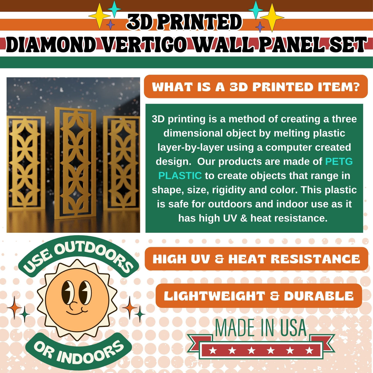 Diamond Vertigo Midcentury Modern Wall Panel Set of 3