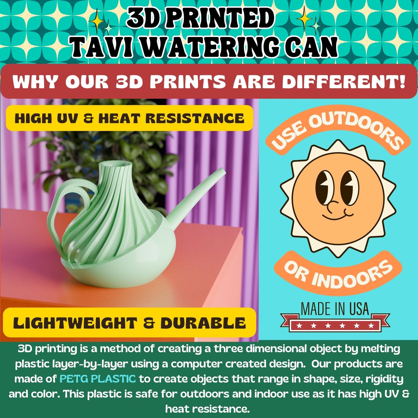 Tavi Vintage Style Mid Century Watering Can