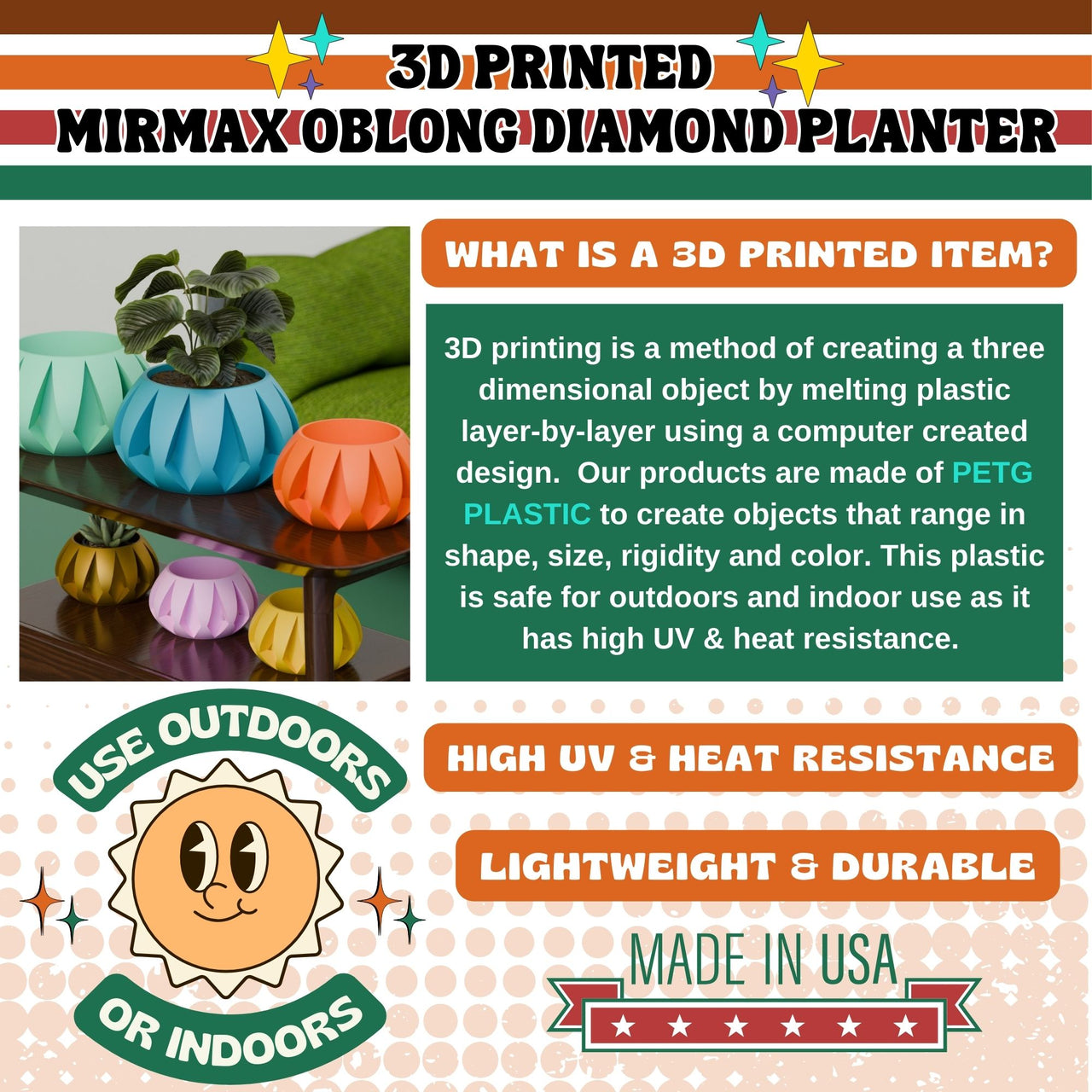 Mirax Oblong Diamond Shape Retro Planter