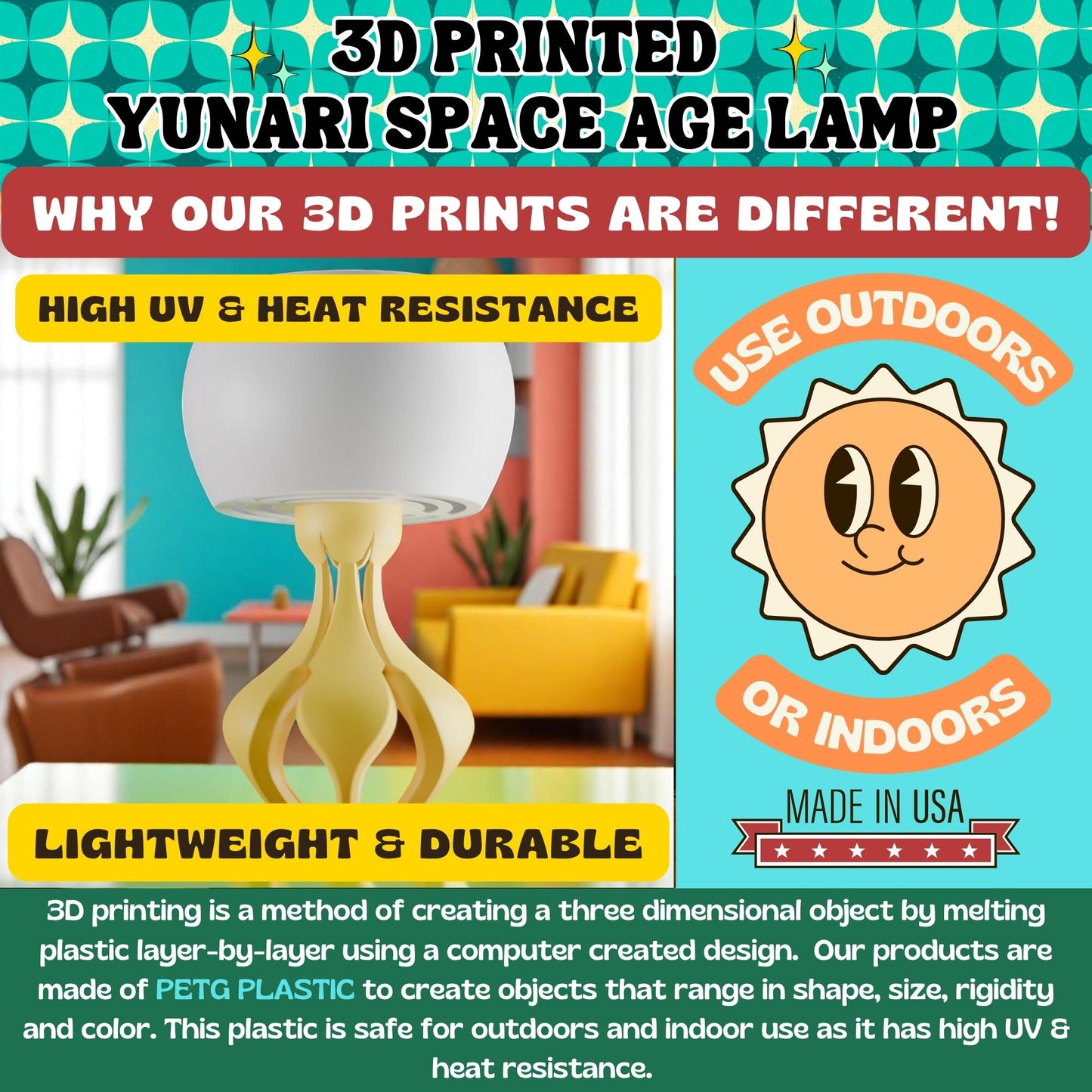 Yunari Retro Futuristic Lamp Mid Century Modern