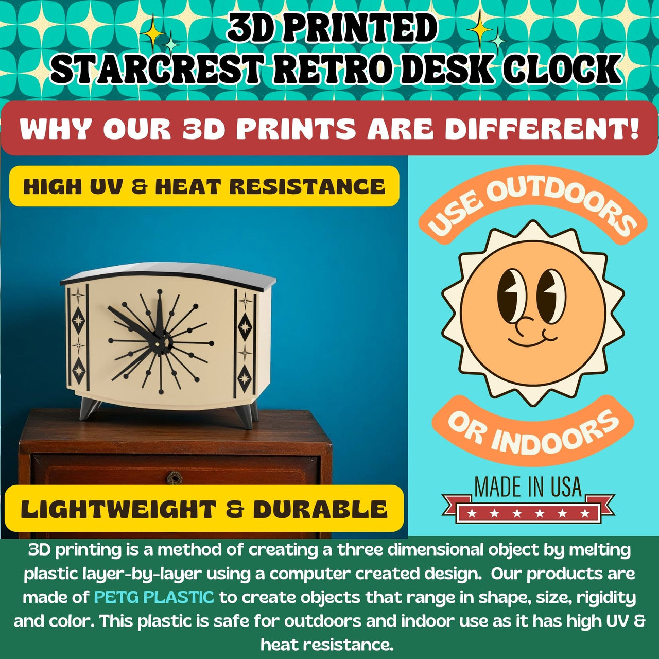 StarCrest Mid Century Modern Space Age Desk Clock