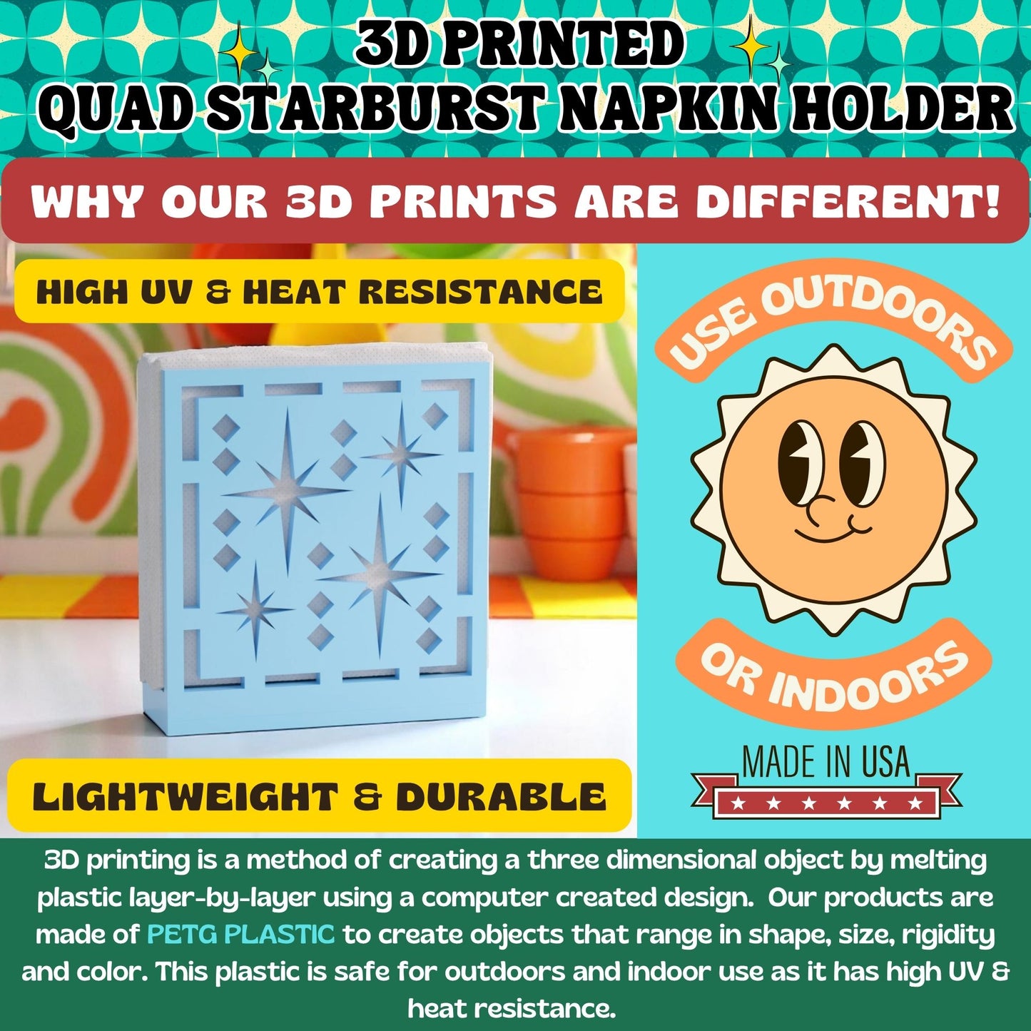 Midcentury Quad Starburst Retro Napkin Holder