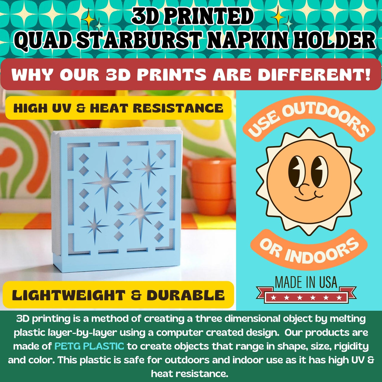 Midcentury Quad Starburst Retro Napkin Holder