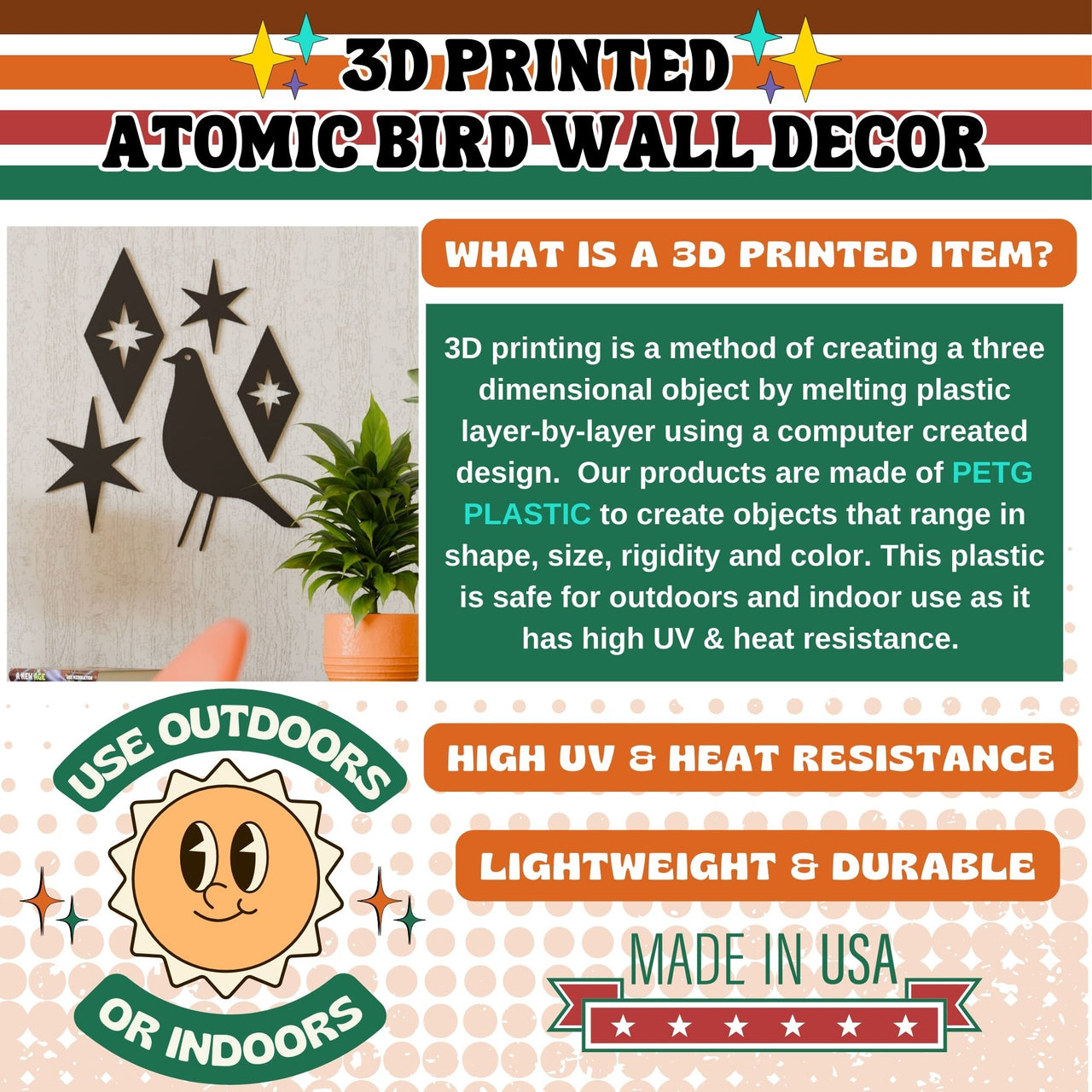 Mid Century Modern Atomic Bird Wall Decor