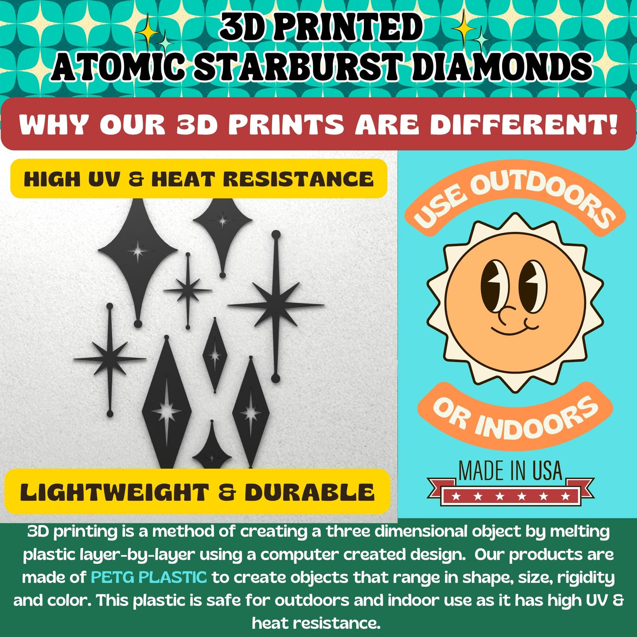 Mid Century Modern Atomic Starbursts Diamonds Wall Decor