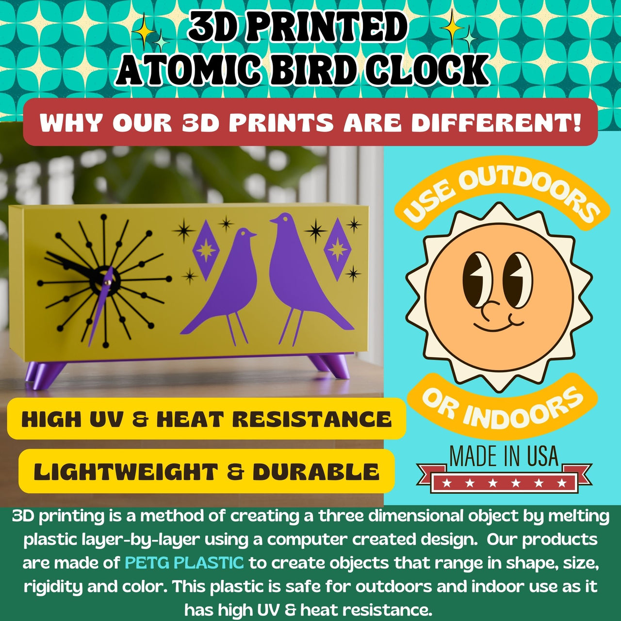 Atomic Bird Retro Mid-Century Modern Atomic Space-Age Clock