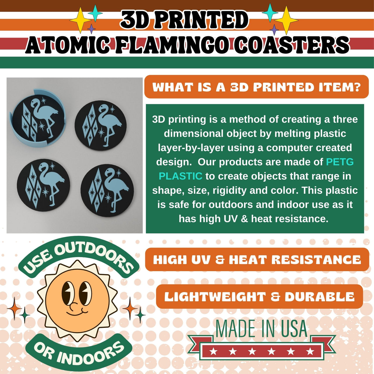 Atomic Flamingo Coaster Set