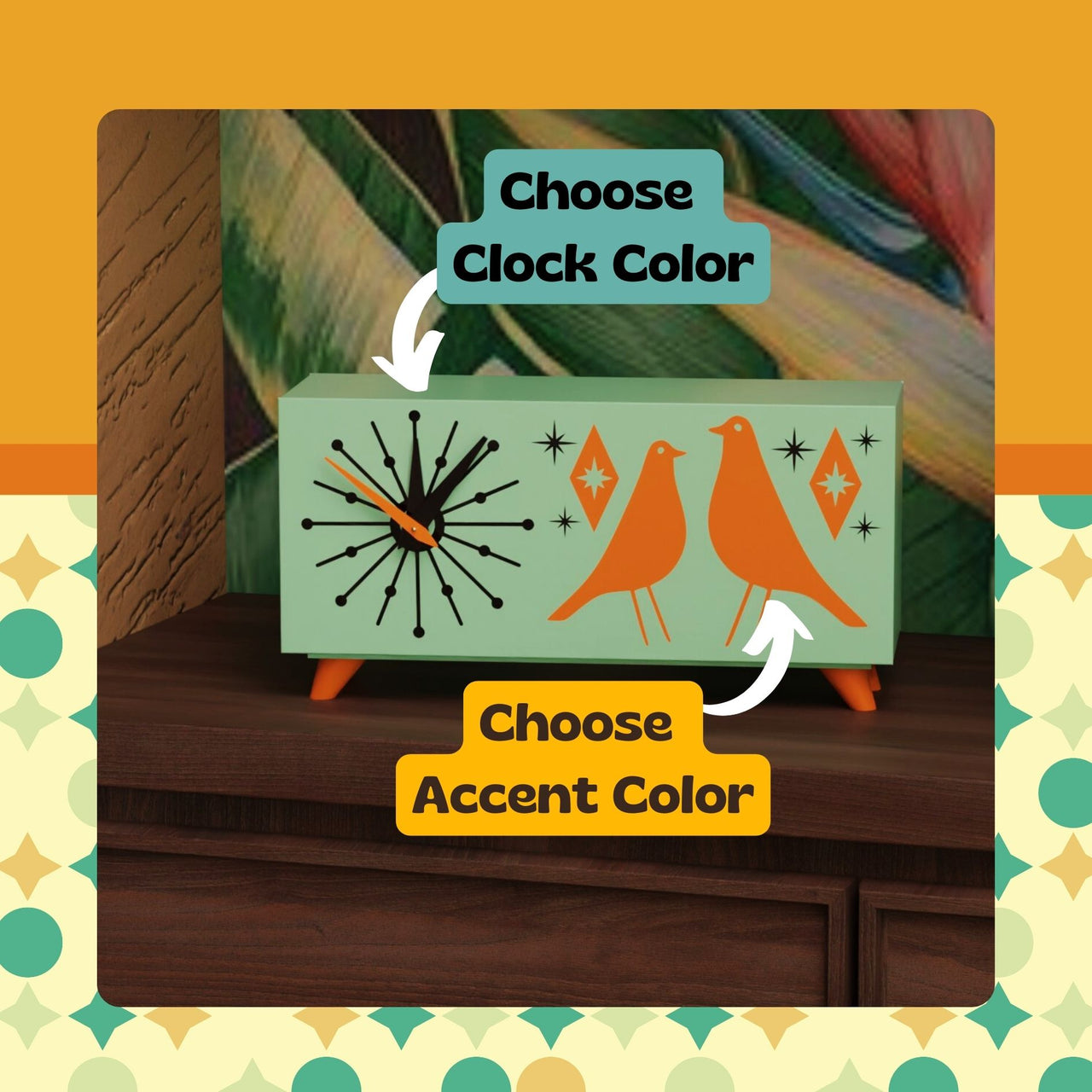 Atomic Bird Retro Mid-Century Modern Atomic Space-Age Clock