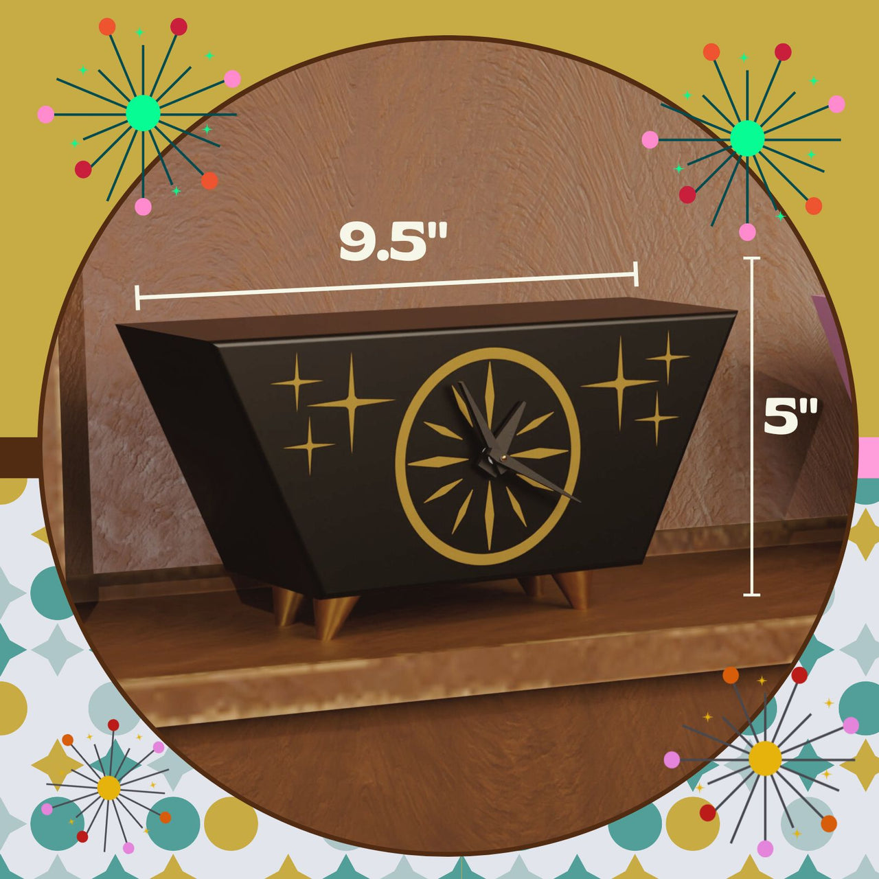 Starburst Radiant Desk Clock Mid Century Modern