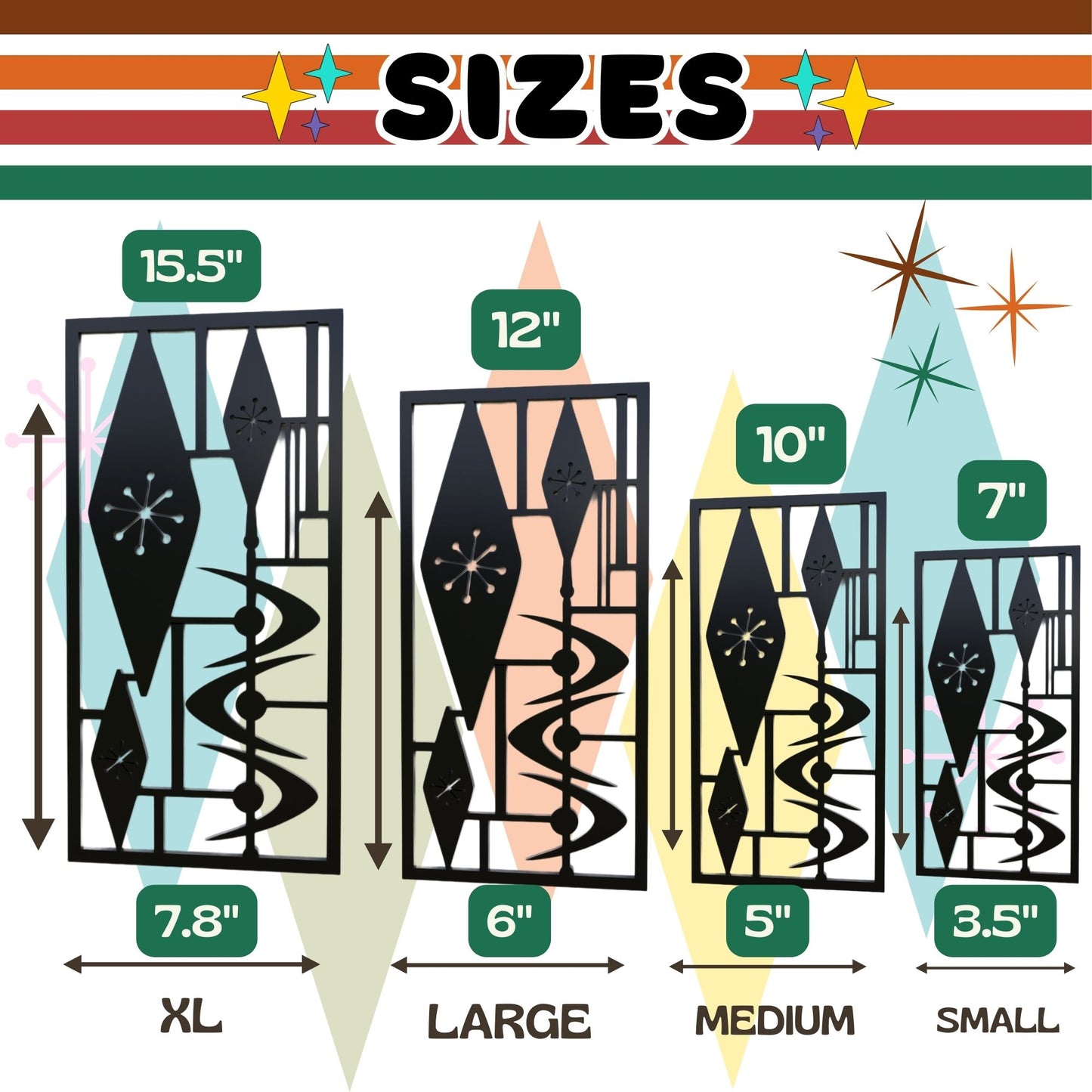 Atomic Triple Diamond Jacks Vintage Style Décor Panels