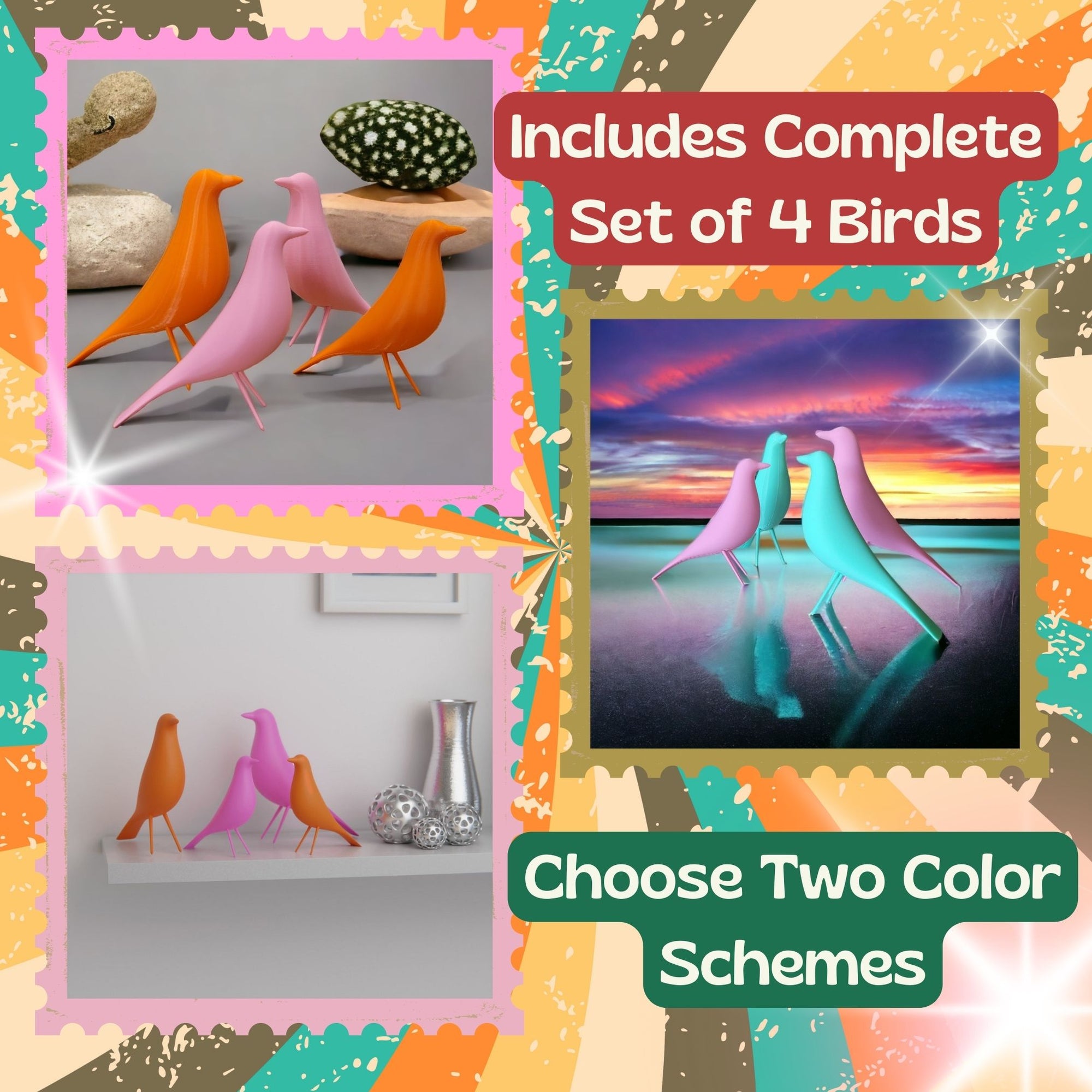 MCM Minimalist Bird Family (Set of 4) Standard