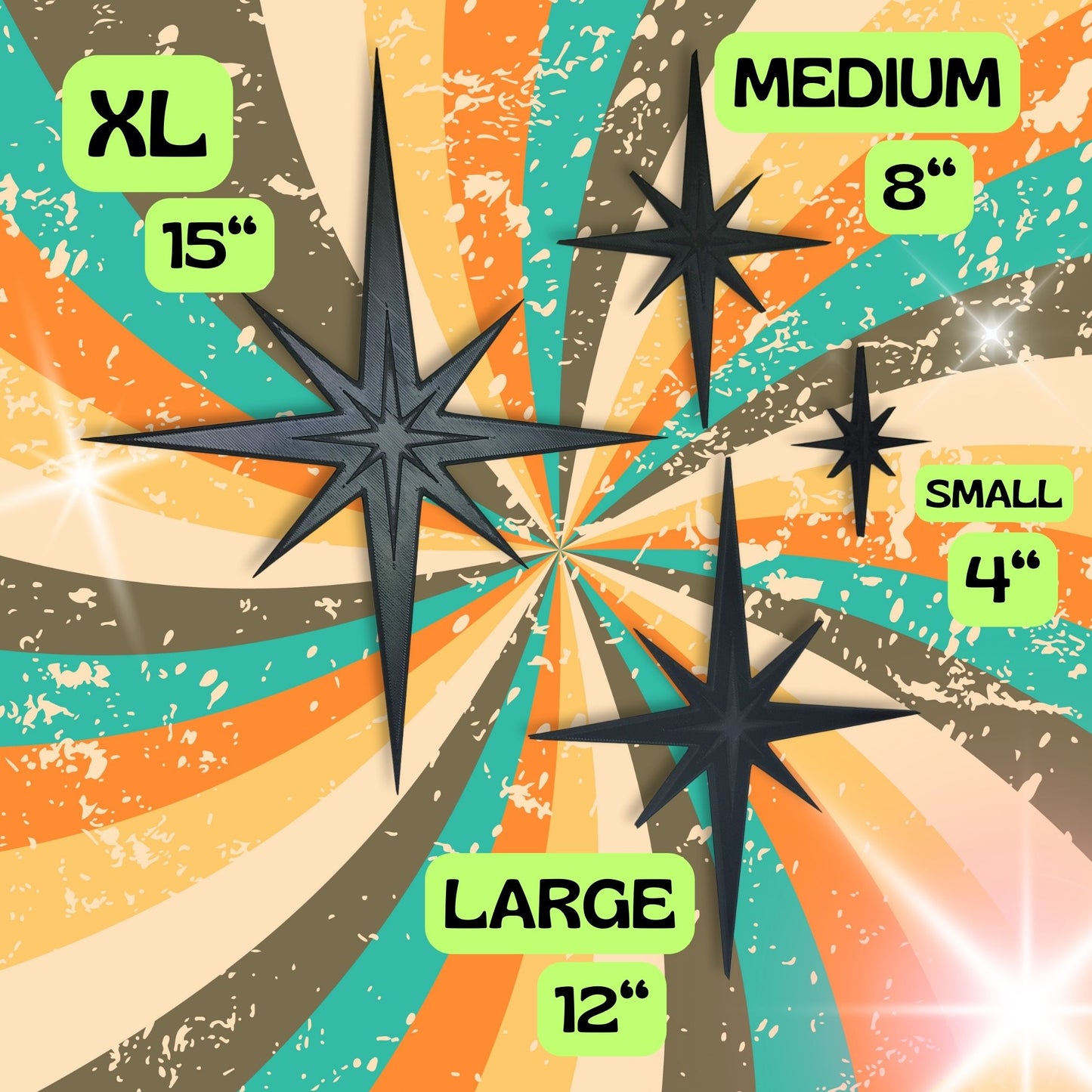 Mid Century Modern Vintage Style Starbursts 4 Piece Set Wall Decor