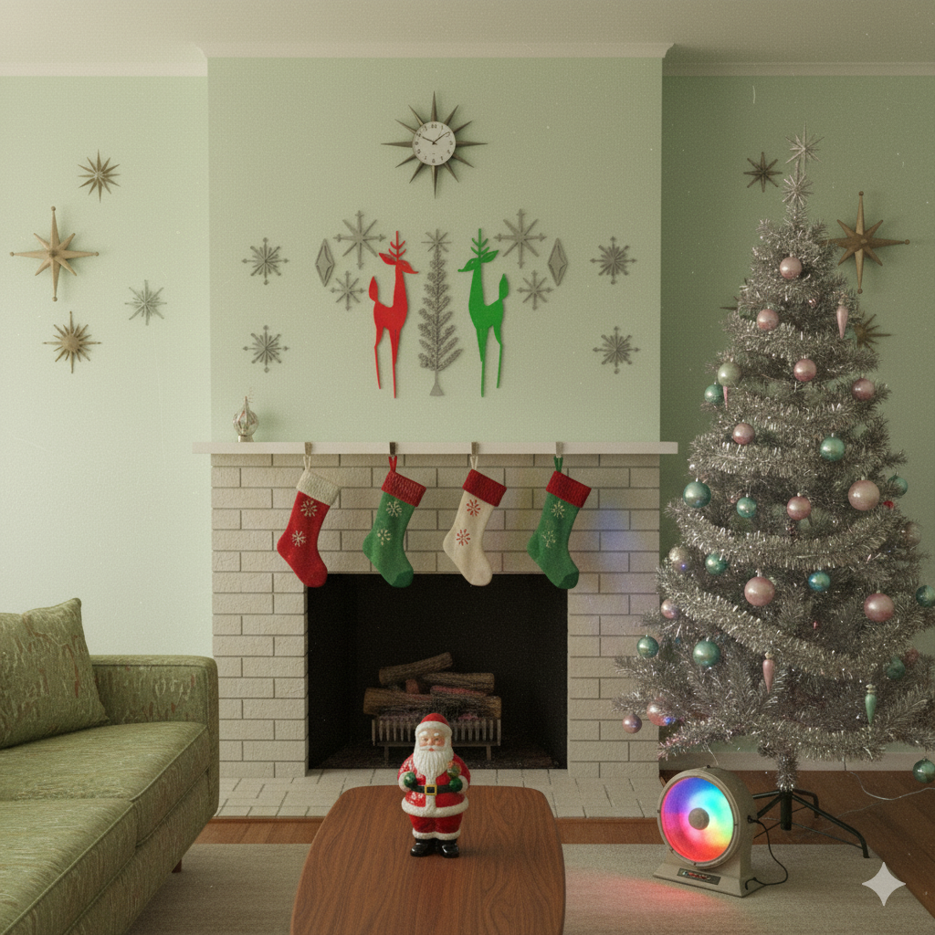 Holiday Retro Deer & Tree Diamond Starburst Wall Decor