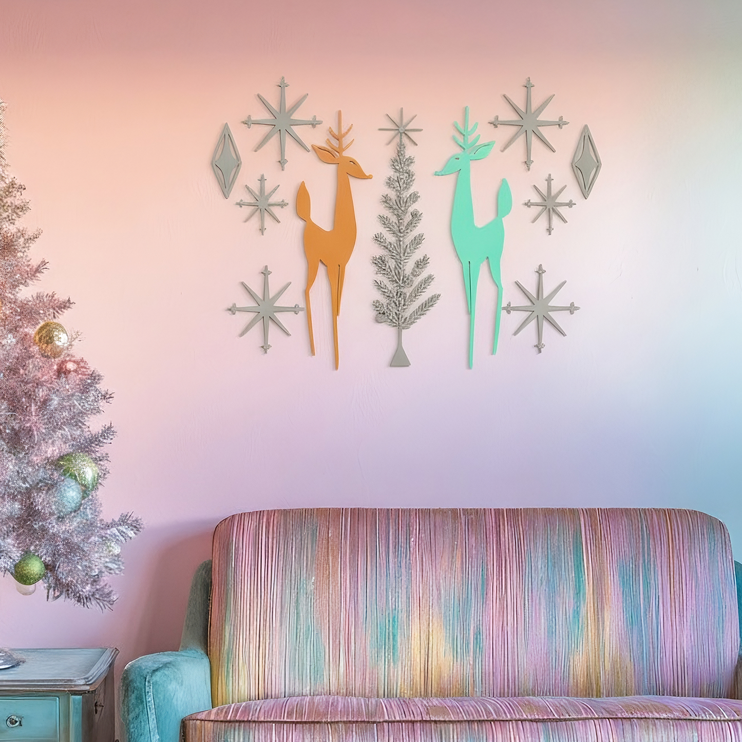 Holiday Retro Deer & Tree Diamond Starburst Wall Decor