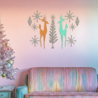 Holiday Retro Deer & Tree Diamond Starburst Wall Decor