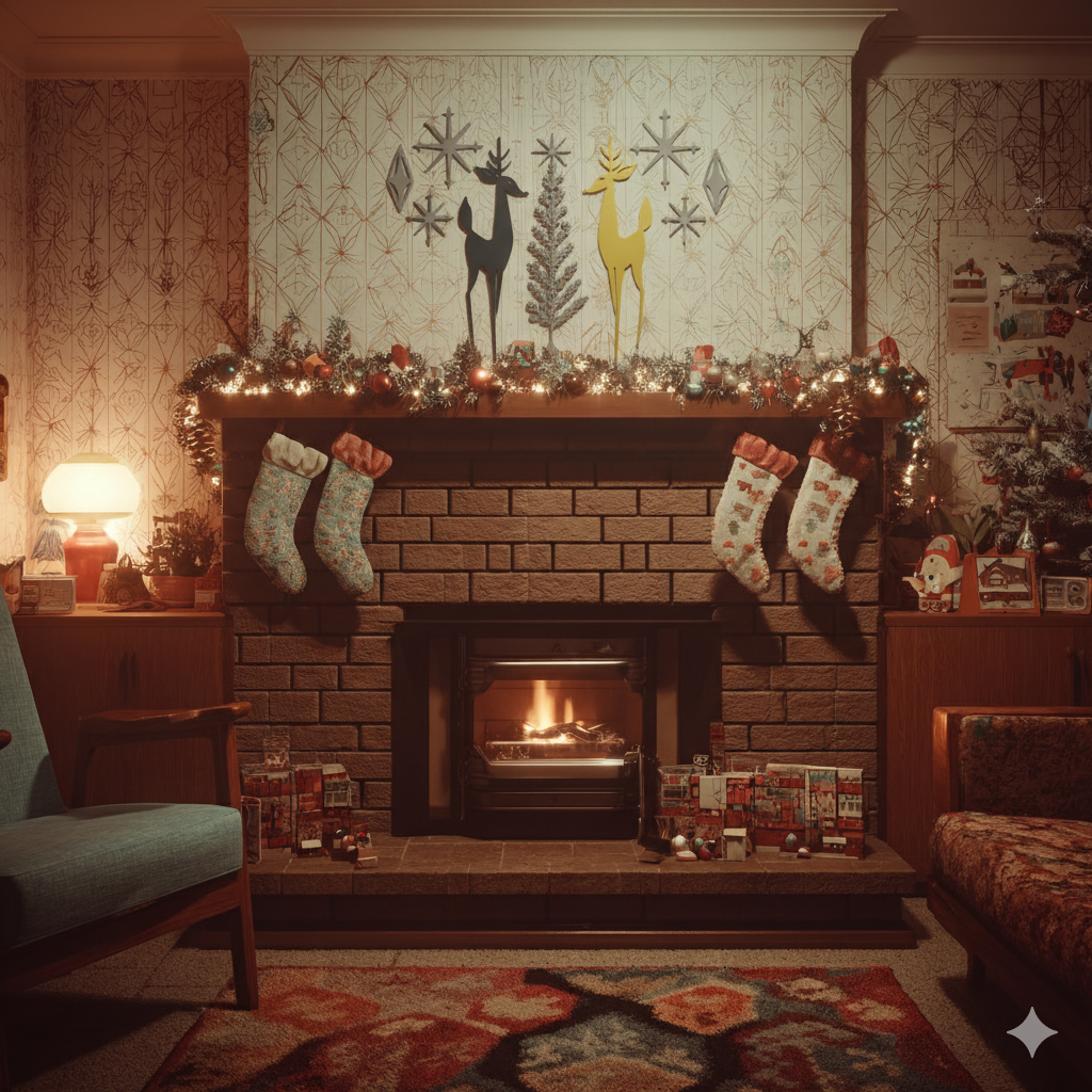 Holiday Retro Deer & Tree Diamond Starburst Wall Decor