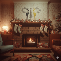 Holiday Retro Deer & Tree Diamond Starburst Wall Decor